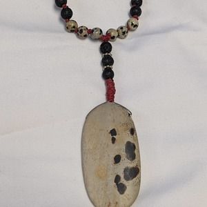 #18 30" Dalmatian Jasper and Lava Necklace